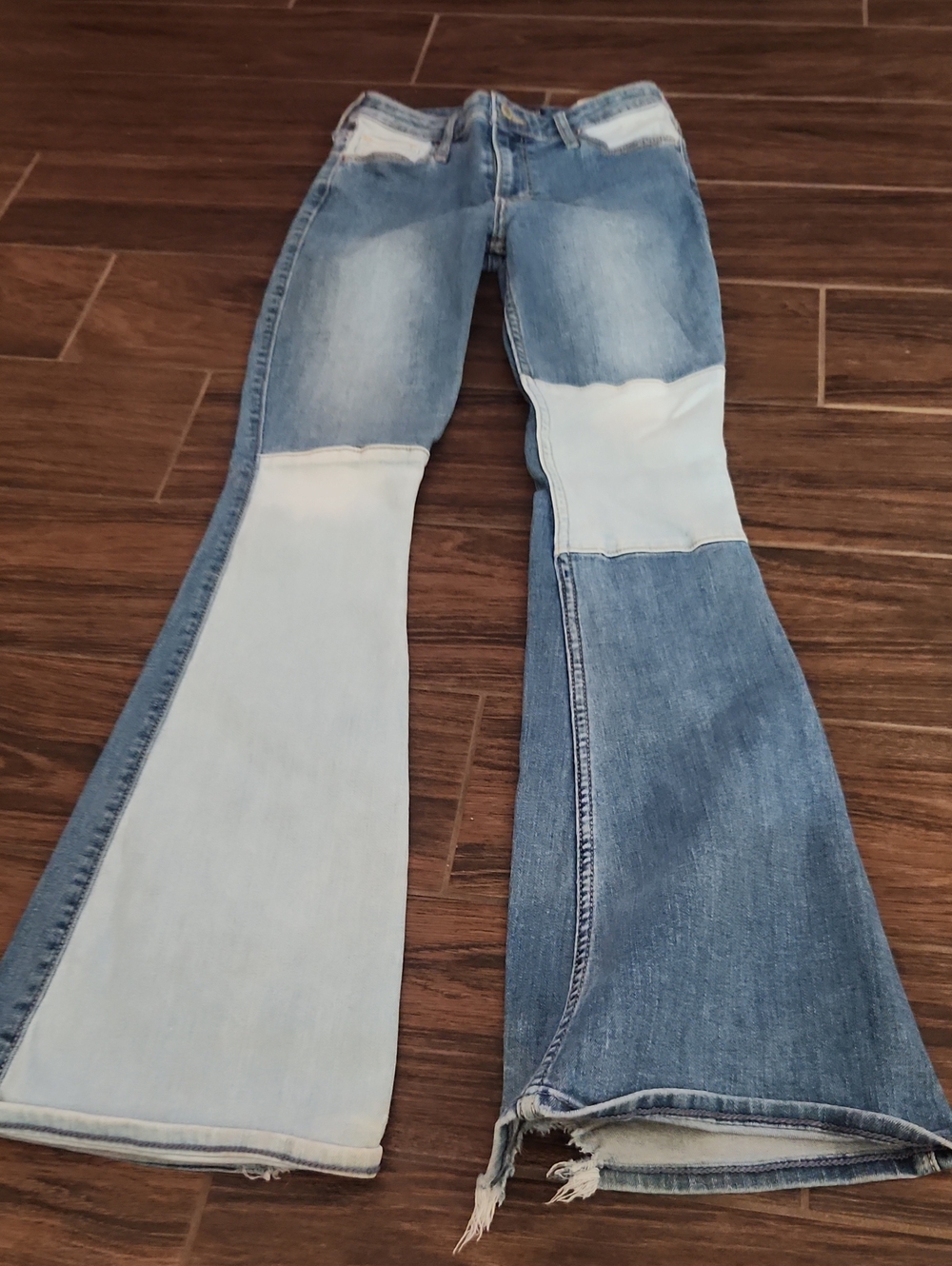 Hollister Two-Tone Light & Medium Blue Patchwork Flare Jeans